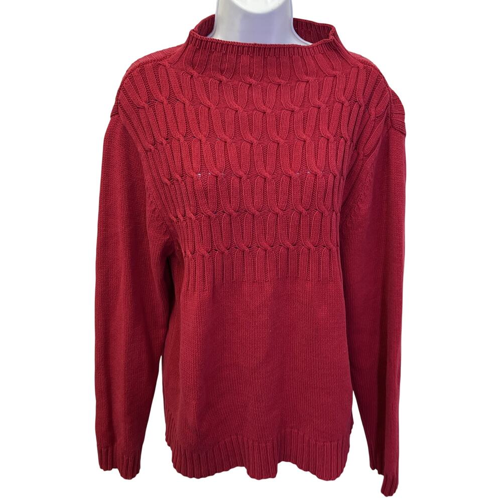 ❤️ Liz Claiborne Lizwear Jeans XL Red Cable Knit Sweater Womens Cozy Fall